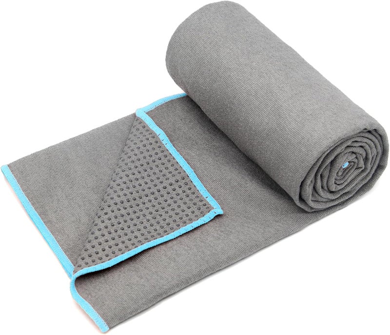 Eunzel Hot Yoga Towel - Microfiber Non Slip Yoga Mat Towel with Grip Dot Sweat Absorbent Towel for Hot Yoga, Pilates and Fitness 72" x 24", Grey/Blue - Image 2